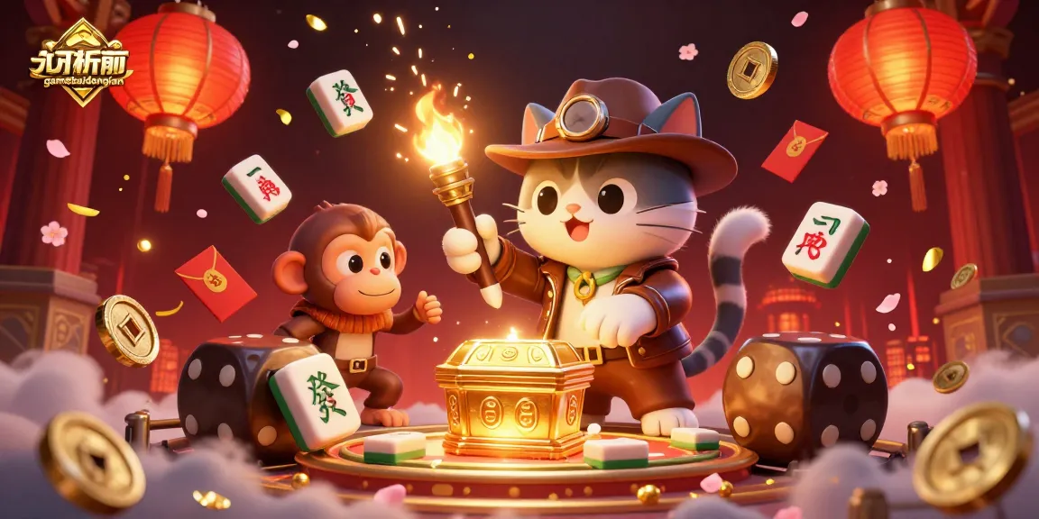 Experience the thrill of gamebaidangian with an explorer cat and monkey in a vibrant casino atmosphere.