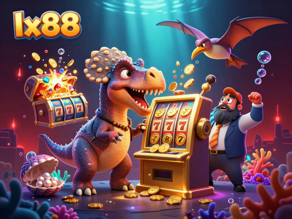 lx88 impressively showcases a jackpot explosion in a dinosaur-themed casino scene.