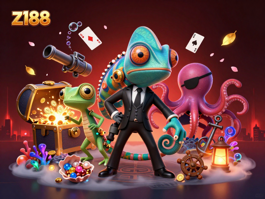 Spin and win at z188's vibrant underwater casino with secret agent characters and treasure!