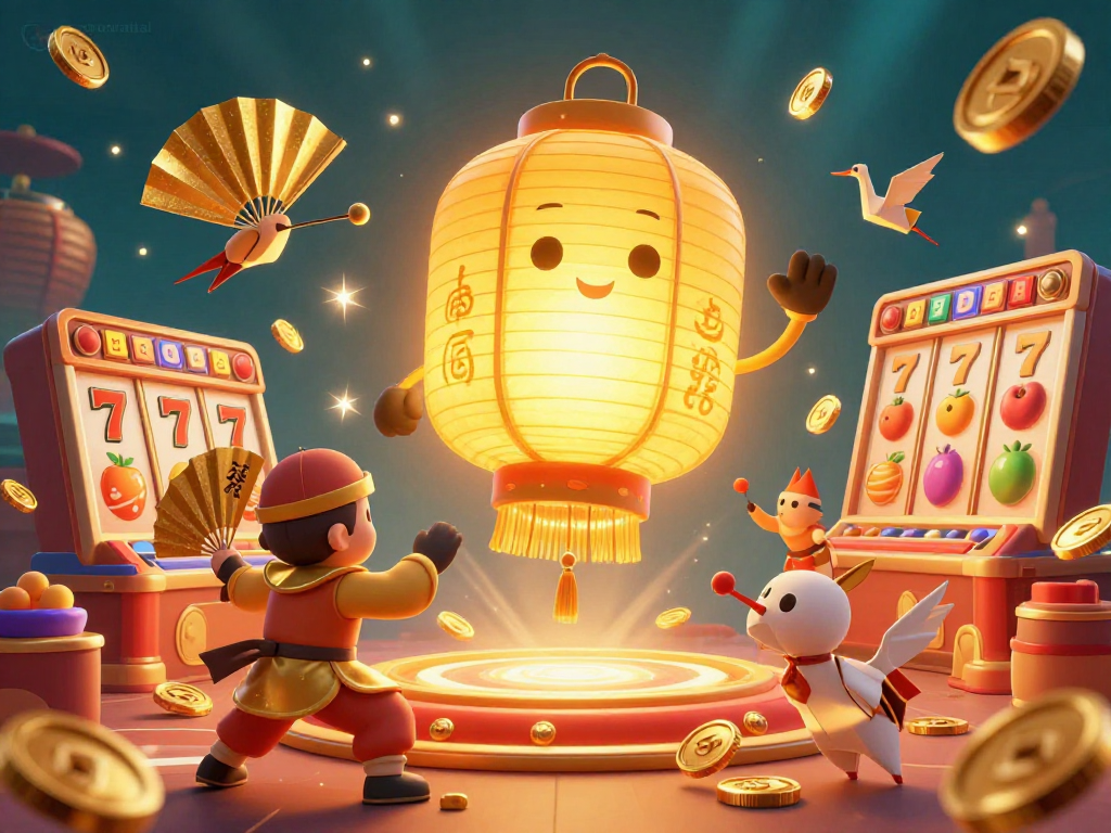 Engage with caycanhphattai in a vibrant 3D casino setting filled with lucky symbols and golden lanterns.