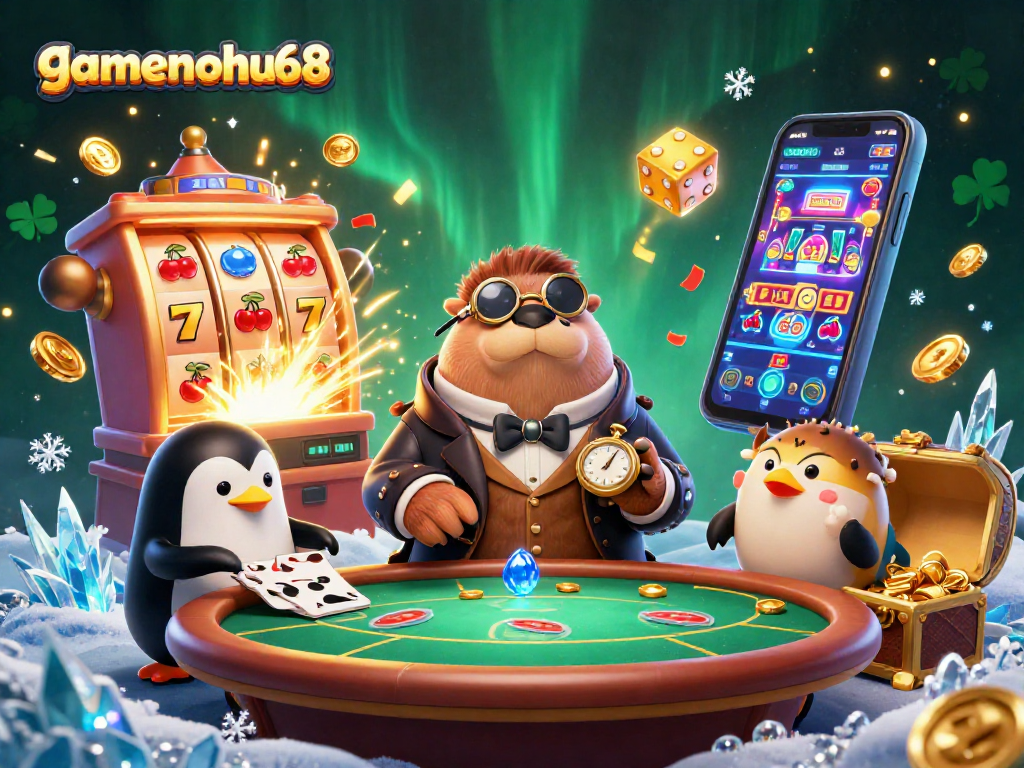 Experience the thrill of gambling with gamenohu68 in an underwater poker scene featuring a jolly walrus and friends.