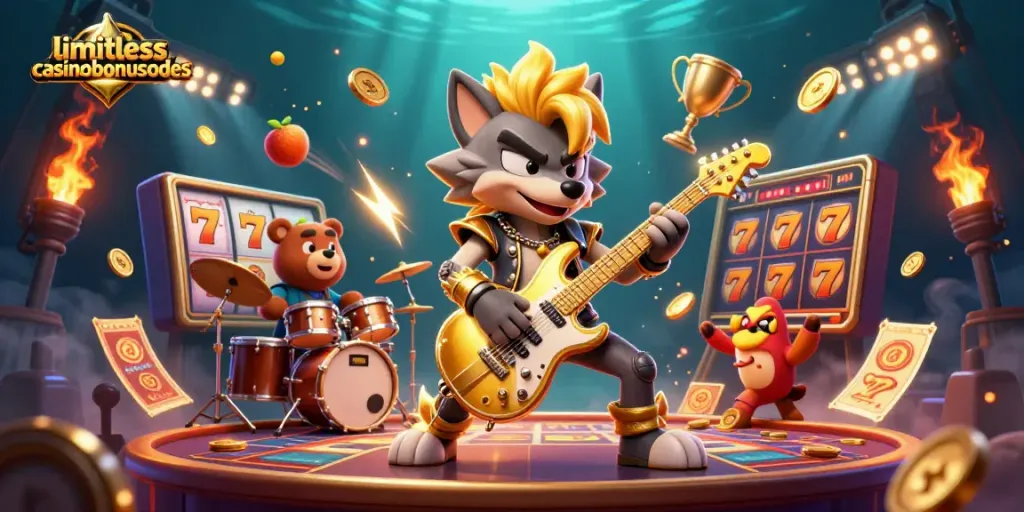 Experience the excitement of limitlesscasinobonuscodes with vibrant 3D gambling action featuring slot reels and characters.