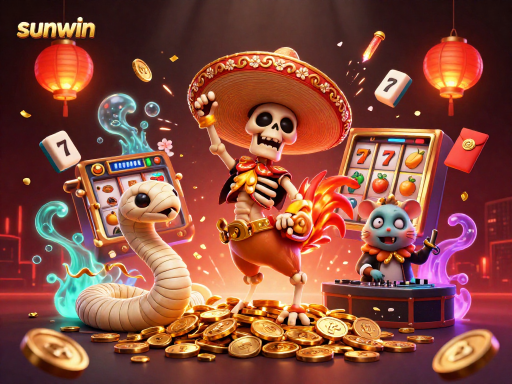 Engage in thrilling gameplay at Sunwin with animated characters in a vibrant casino scene.