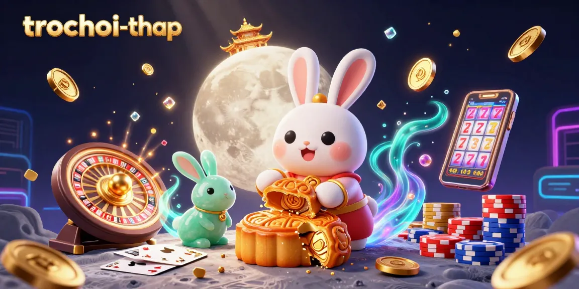 Experience exciting moments with trochoi-thap as the moon rabbit reveals hidden treasures in a 3D casino scene.