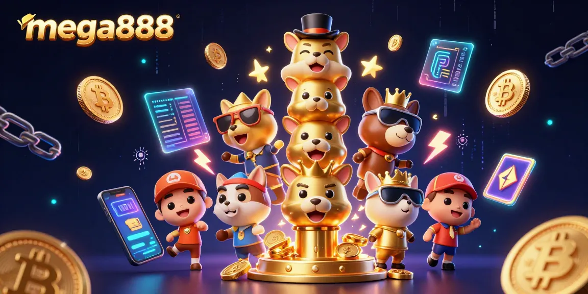 Spin the reels with mega888 in this vibrant casino-themed 3D illustration.