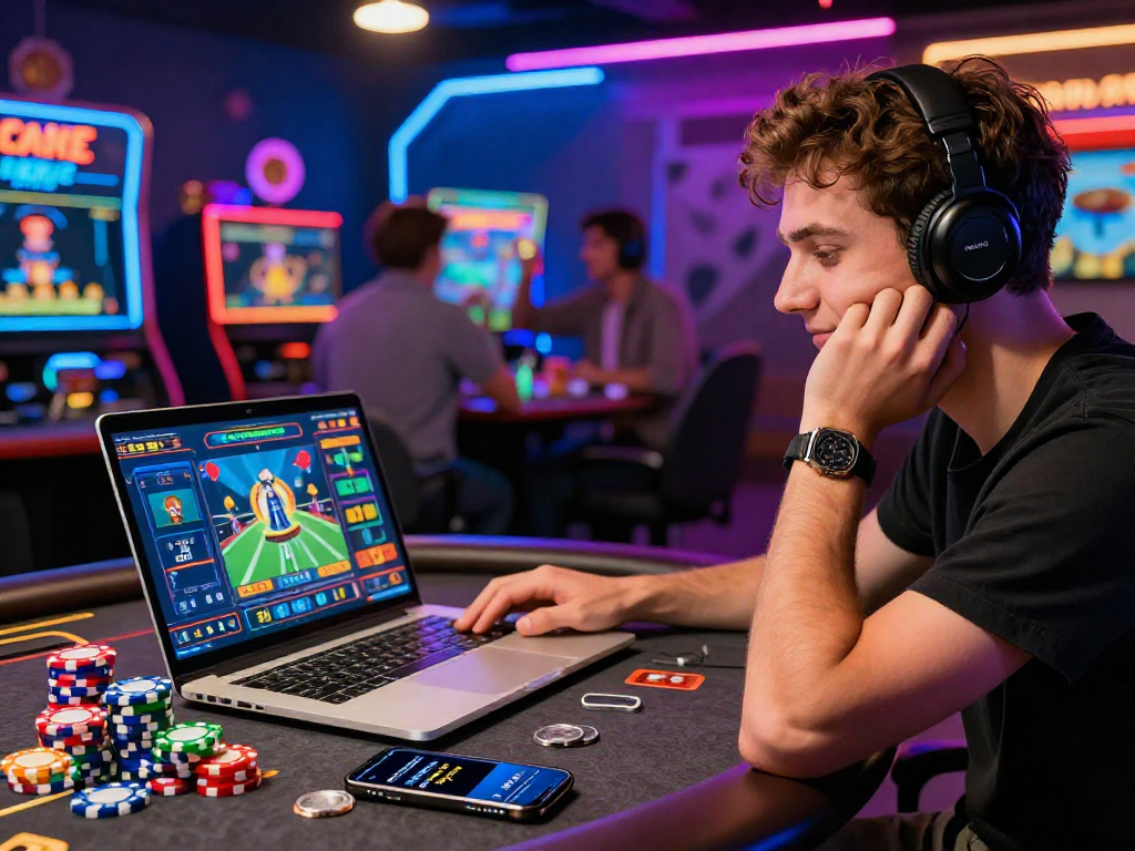 Engaging crypto casino experience with player at virtual table and vibrant game interface.