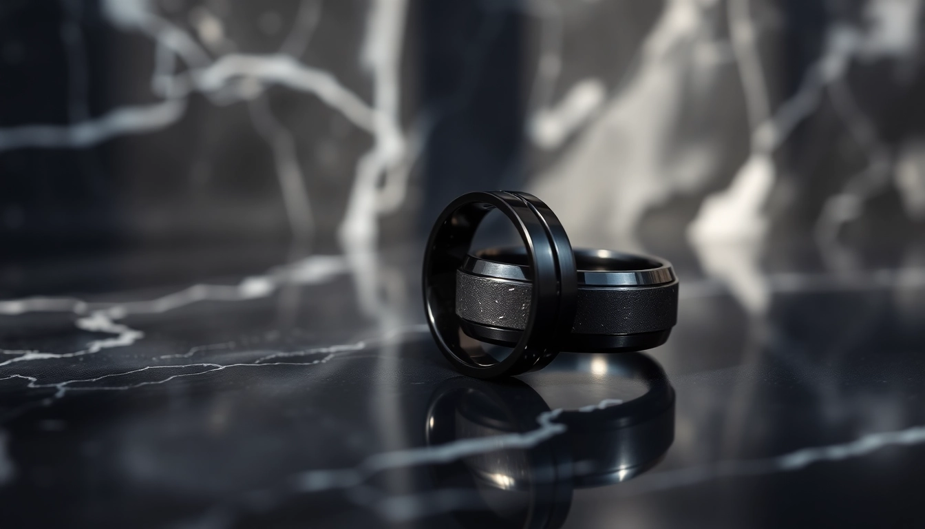 Showcasing Black Wedding Rings for Men highlighting unique design and polished texture.