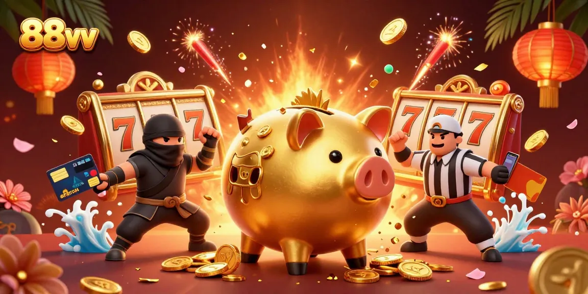 Experience the thrill of gaming with 88vv in this vibrant casino-themed 3D illustration.