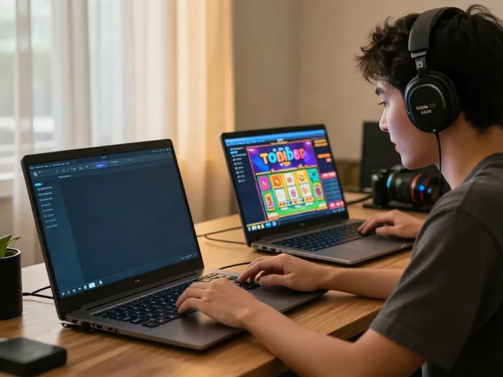 Online togel player focused on hargatoto gaming experience with modern setup