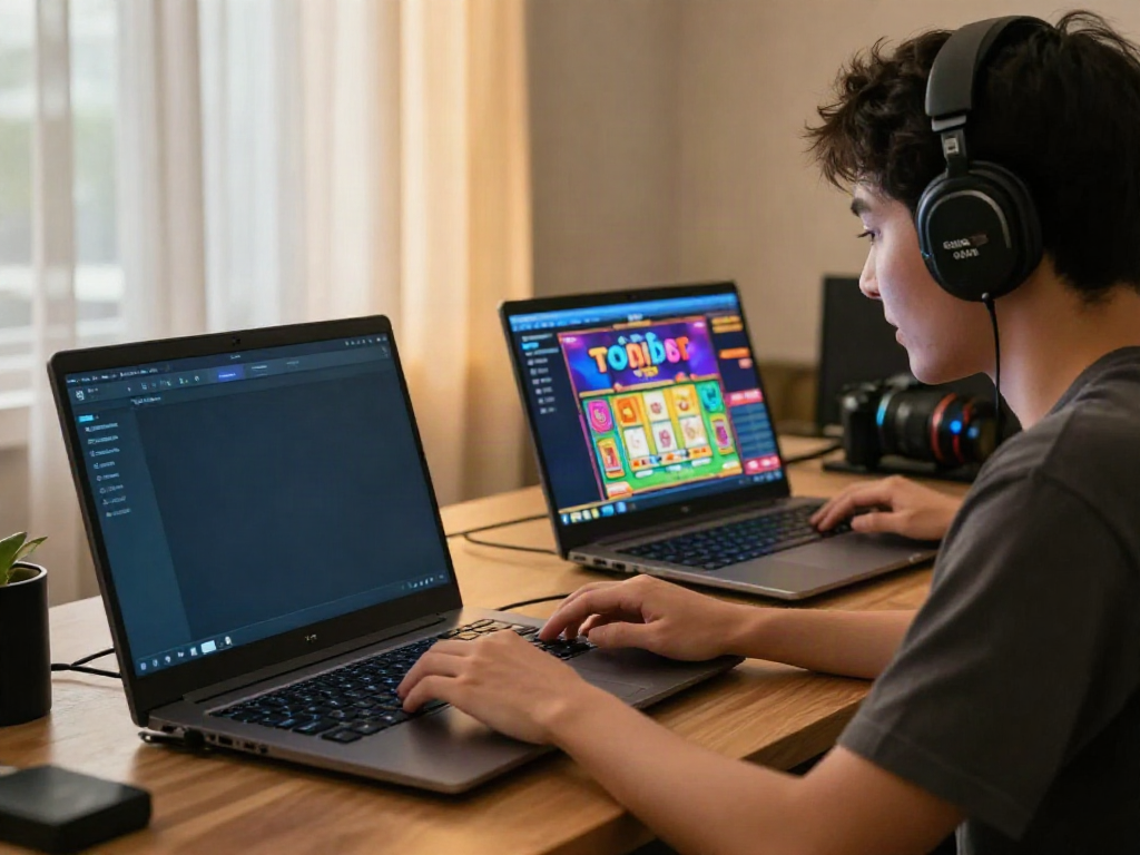 Online togel player focused on hargatoto gaming experience with modern setup