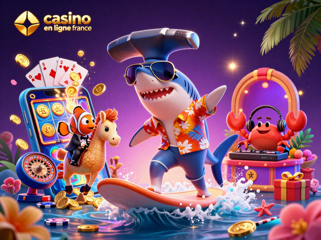 Plongez dans l'univers du casino en ligne France avec ce visuel vibrant et ludique, mettant en scène des personnages marins.