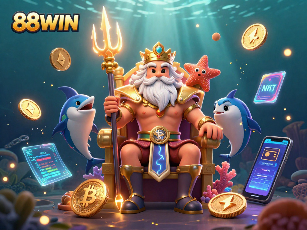 Spin to win at 88WIN with a vibrant 3D underwater casino scene showcasing excitement and rewards.